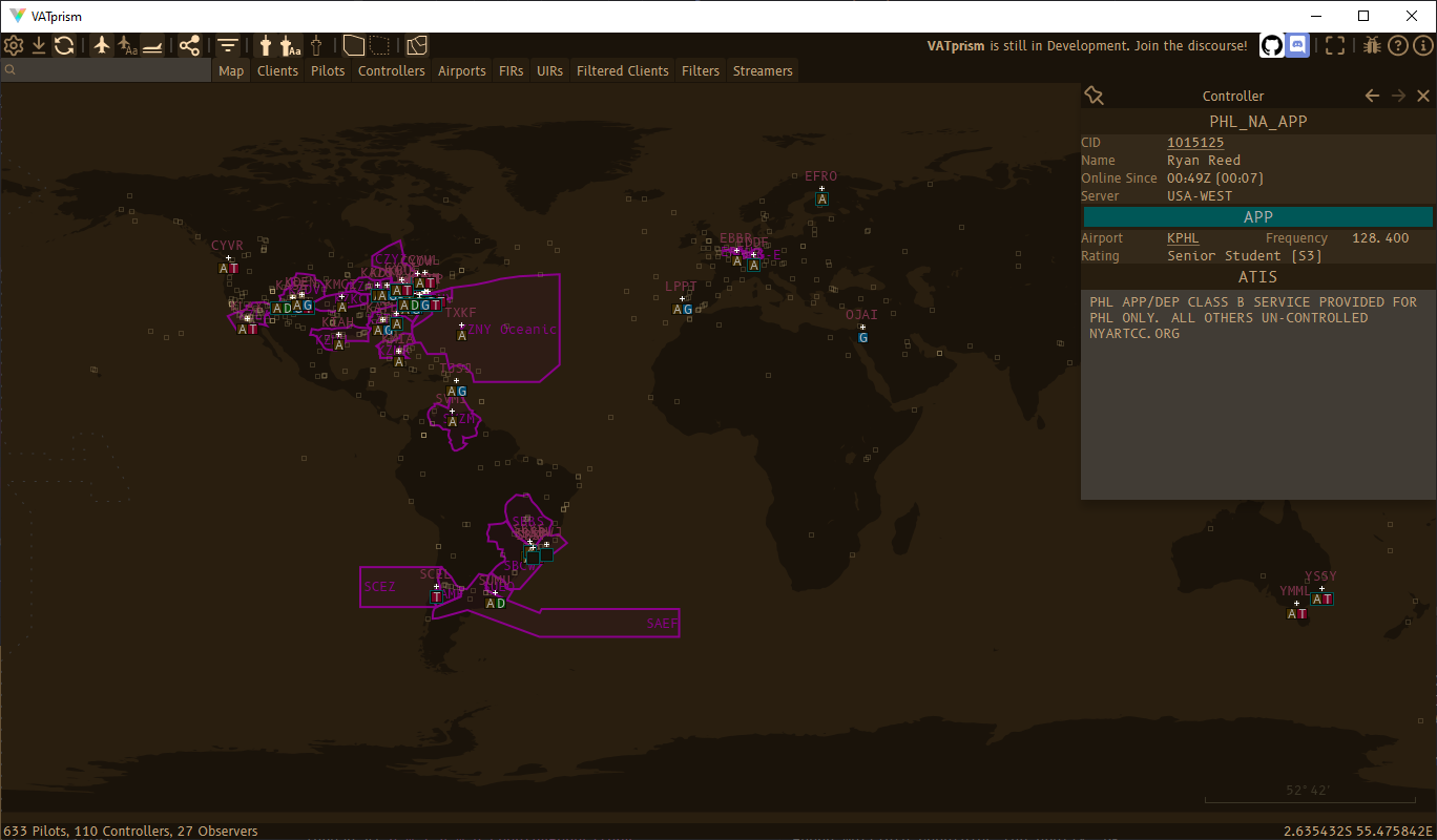 Ватсим мап. VATSIM Map.